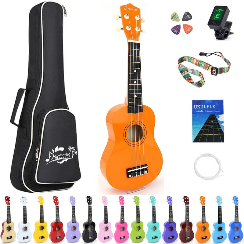 Amdini 21 Inch Ukulele for Beginners Basswood Soprano Ukelele Kit for Kids Adult Student Starter Mini Guitar Ukalelee Pack Bundle with Book Gig Bag Tuner Strap Picks Nylon Strings (Orange) - Image 1