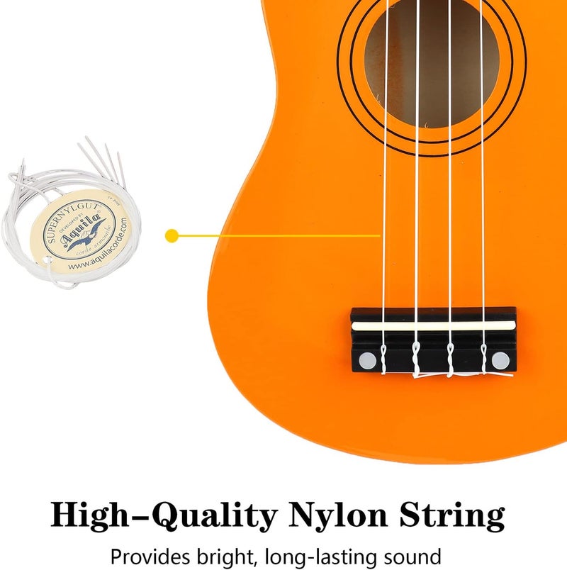 Amdini 21 Inch Ukulele for Beginners Basswood Soprano Ukelele Kit for Kids Adult Student Starter Mini Guitar Ukalelee Pack Bundle with Book Gig Bag Tuner Strap Picks Nylon Strings (Orange) - Image 4