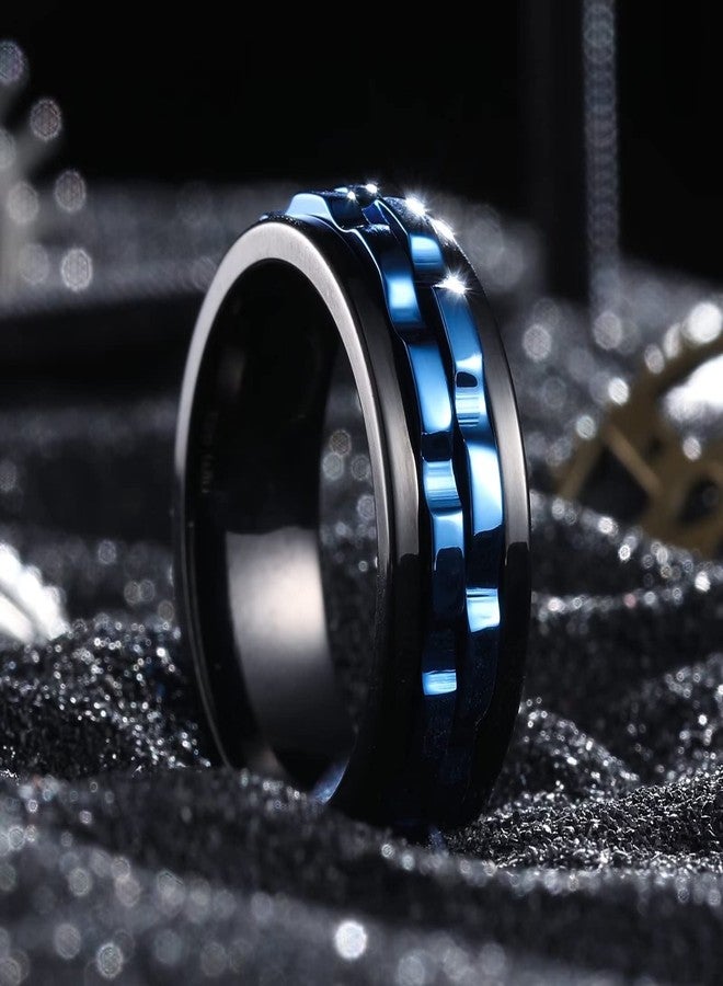 King Will 316L Stainless Steel Spinner Ring for Men-8mm Black Fidget Spinner Ring in Blue Gear, Anxiety Relief and Stress Free Wedding Band Comfort Fit Size 12 - Image 2