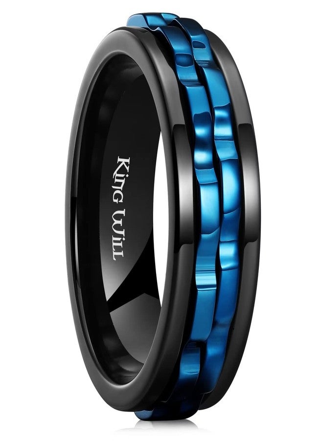 King Will 316L Stainless Steel Spinner Ring for Men-8mm Black Fidget Spinner Ring in Blue Gear, Anxiety Relief and Stress Free Wedding Band Comfort Fit Size 12 - Image 1