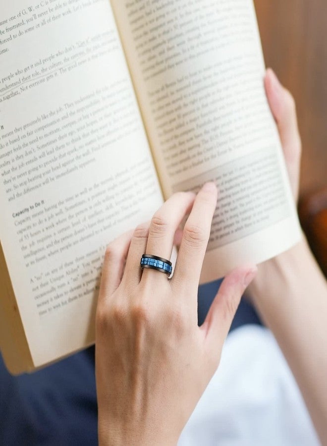 King Will 316L Stainless Steel Spinner Ring for Men-8mm Black Fidget Spinner Ring in Blue Gear, Anxiety Relief and Stress Free Wedding Band Comfort Fit Size 12 - Image 5