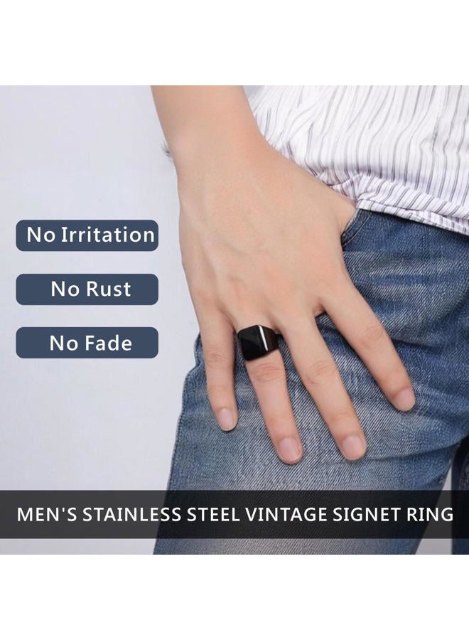 enhong Black Signet Rings for Men Solid Polished Stainless Steel Biker Ring Ideal Gift for Dad & Boyfriend Size 7, Stainless Steel, not known - Image 4
