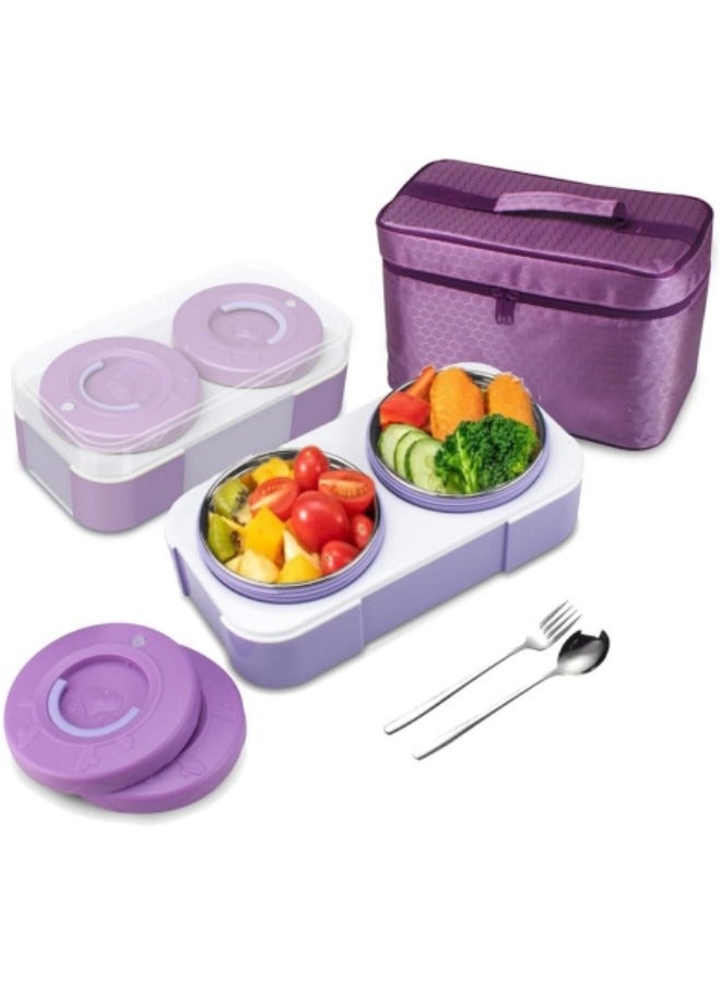 GGEROU صندوق غداء من الفولاذ المقاوم للصدأ للبالغين، صندوق غداء معزول بنمط بينتو مع أدوات المائدة وحقيبة، 1600 مل 2 حاويات غداء مقسمة مع أغطية - Image 1