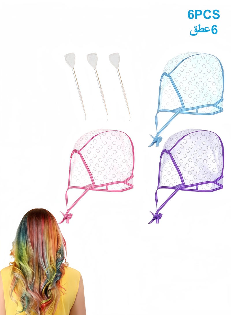 مجموعة صبغ الشعر المنزلية من 6 قطع، غطاء تفتيح الشعر، غطاء صبغ الشعر مع خطافات بلاستيكية، مجموعة أدوات تصفيف الشعر (أزرق، وردي، وأرجواني) - Image 1