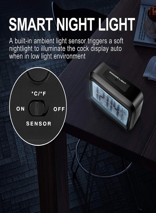 Kadio JOPHEK Kadio LCD Digital Alarm Clock, Travel Alarm Clock with Temperature Snooze Function, Light Control, Intelligent Alarm Clock for Bedroom, Home, Office, ABS, 8x5.5 Cm, Black - Image 5