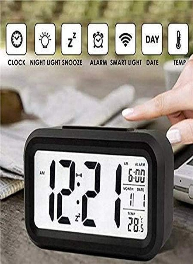 Kadio JOPHEK Kadio LCD Digital Alarm Clock, Travel Alarm Clock with Temperature Snooze Function, Light Control, Intelligent Alarm Clock for Bedroom, Home, Office, ABS, 8x5.5 Cm, Black - Image 2