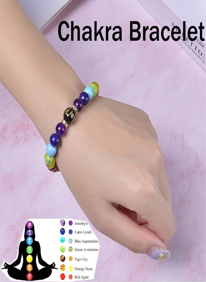 BlingNook Chakra Bracelets for Women, Crystals and Healing Stones Pulsera Arus 7 Chakras Spiritual Bracelets for Woman Anxiety Healthbangle Lymphatic Drainage Elastic Bangle Natural Stone Yoga Crystals Beads Meditation Relax Anxiety(Matte Black) - Image 2