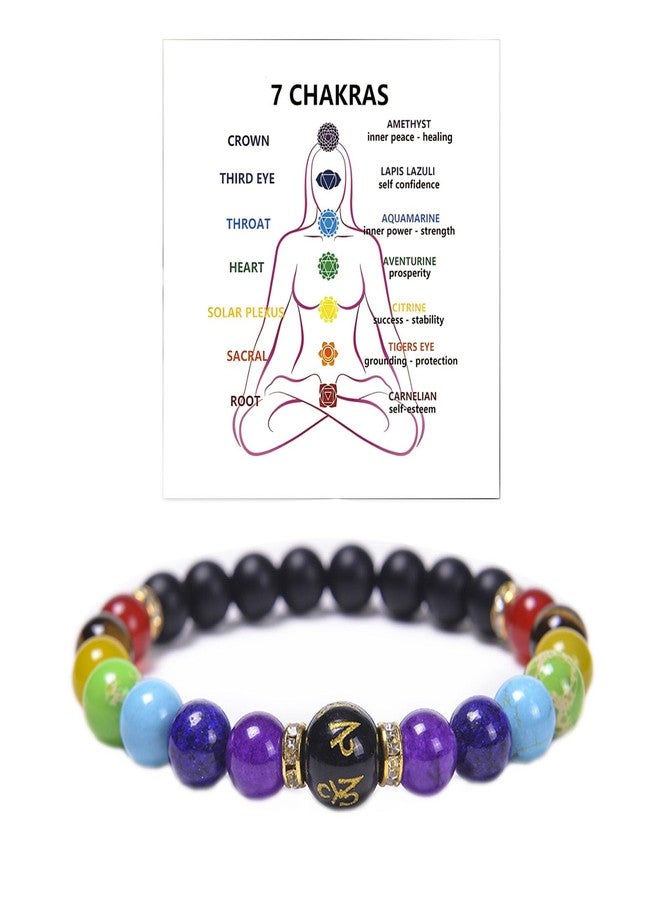 BlingNook Chakra Bracelets for Women, Crystals and Healing Stones Pulsera Arus 7 Chakras Spiritual Bracelets for Woman Anxiety Healthbangle Lymphatic Drainage Elastic Bangle Natural Stone Yoga Crystals Beads Meditation Relax Anxiety(Matte Black) - Image 1
