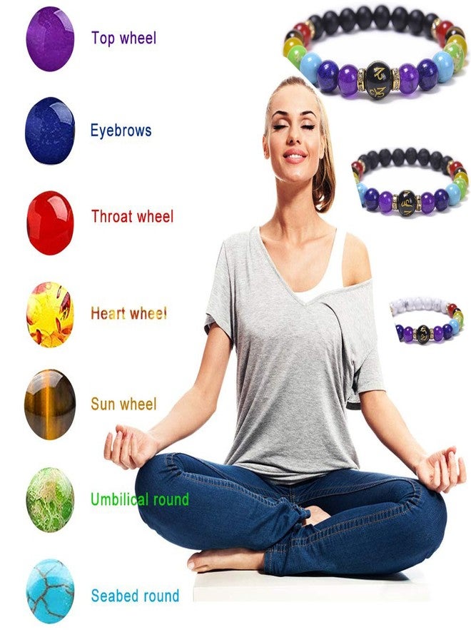 BlingNook Chakra Bracelets for Women, Crystals and Healing Stones Pulsera Arus 7 Chakras Spiritual Bracelets for Woman Anxiety Healthbangle Lymphatic Drainage Elastic Bangle Natural Stone Yoga Crystals Beads Meditation Relax Anxiety(Matte Black) - Image 4