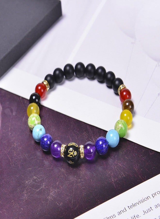 BlingNook Chakra Bracelets for Women, Crystals and Healing Stones Pulsera Arus 7 Chakras Spiritual Bracelets for Woman Anxiety Healthbangle Lymphatic Drainage Elastic Bangle Natural Stone Yoga Crystals Beads Meditation Relax Anxiety(Matte Black) - Image 3