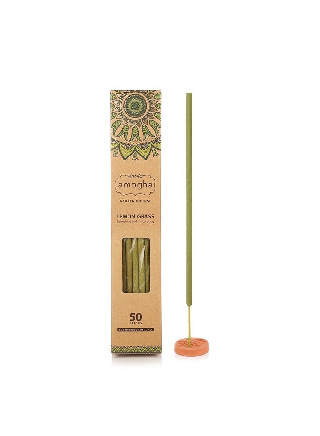 Amogha أعواد بخور الليمون العطري من أموغا مع حامل من الطين، 50 عود | أعواد أغارباتي بطول 16 بوصة مع وقت احتراق 2 ساعة | أعواد بخور للحديقة | تنقية وتحفيز | صفر كربون - Image 1