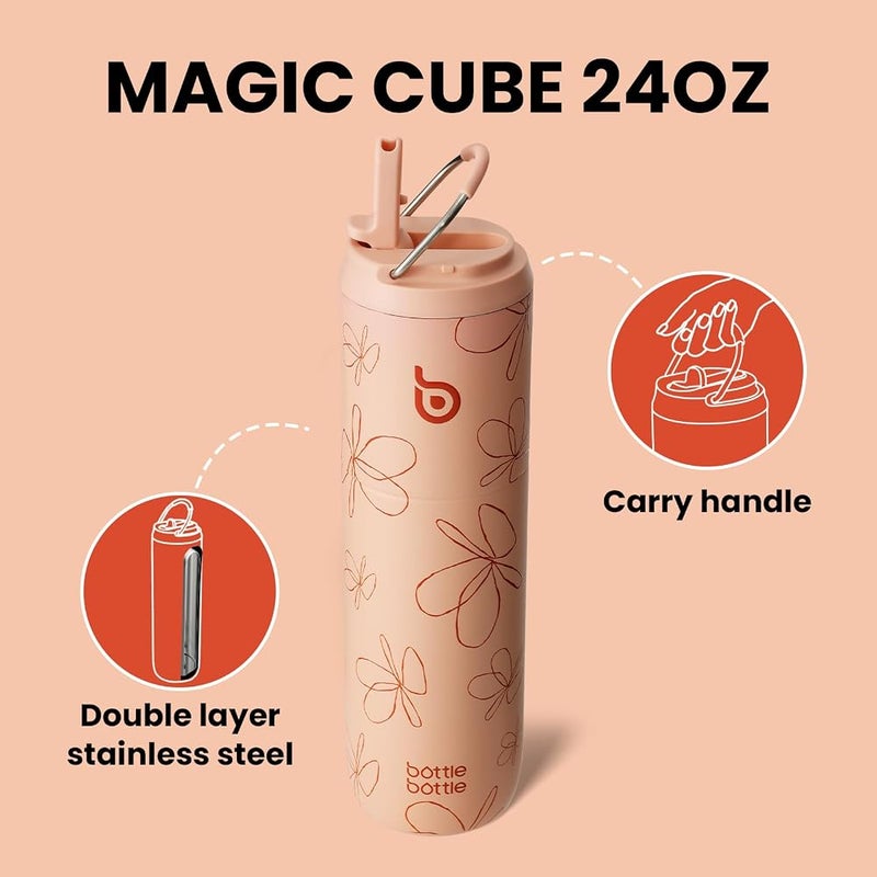 BOTTLE BOTTLE Insulated Water Bottle 24oz with Straw Lid and Handle for Sports Travel Gym Stainless Steel Water Bottles Double-Wall Vacuum Metal Leak Proof BPA-Free (Petal Passion) - Image 4