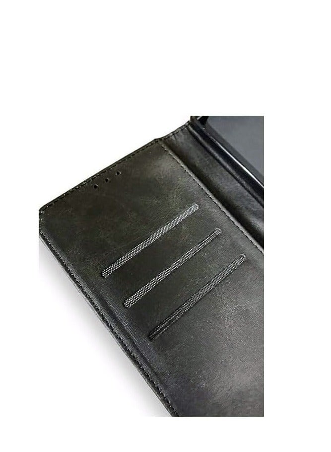 Infinix Smart 6 Flip Wallet Case PU Leather with Card Holder, Kickstand, Shockproof Phone Cover - Black - Image 5