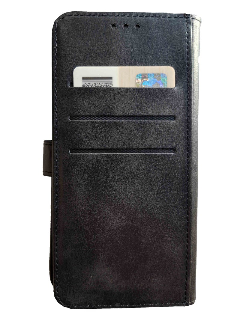 Infinix Smart 6 Flip Wallet Case PU Leather with Card Holder, Kickstand, Shockproof Phone Cover - Black - Image 2
