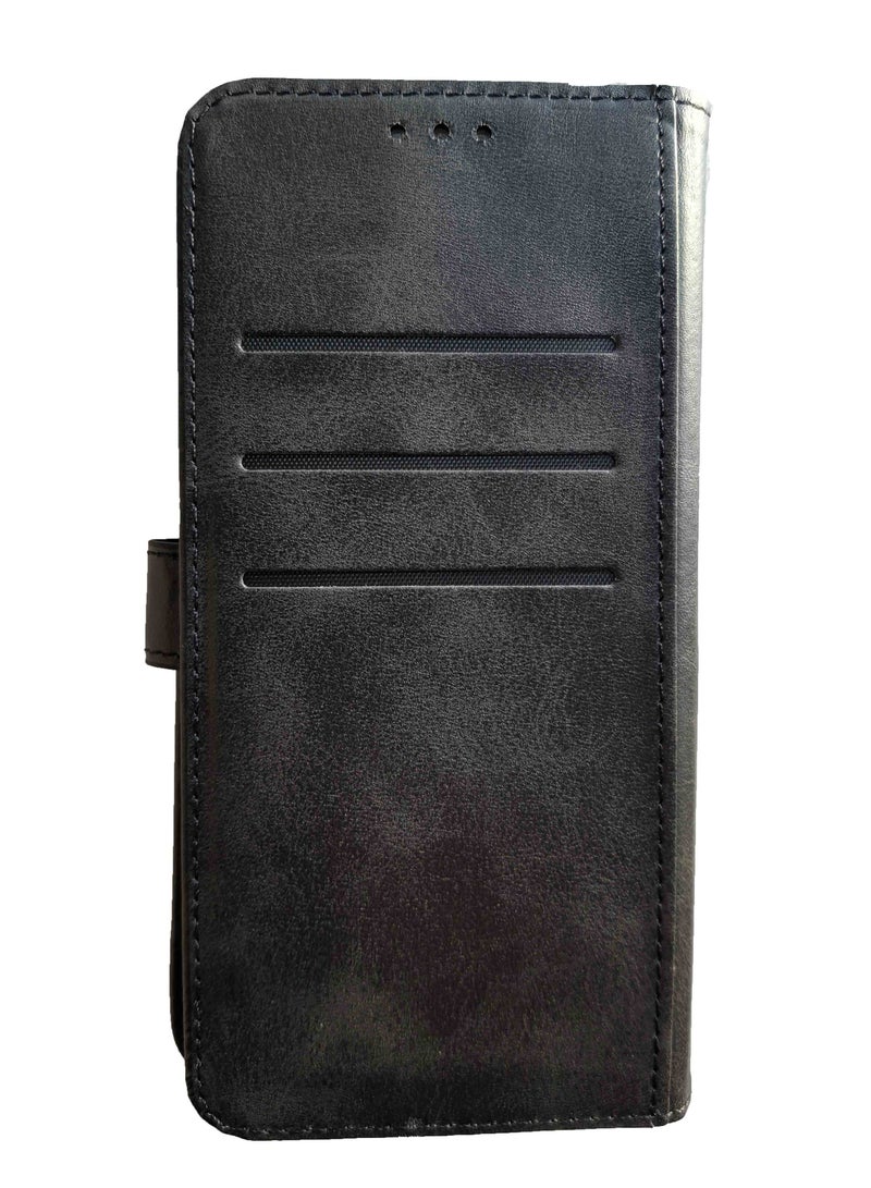 Infinix Smart 6 Flip Wallet Case PU Leather with Card Holder, Kickstand, Shockproof Phone Cover - Black - Image 3