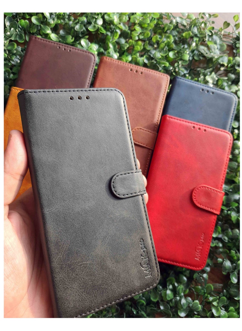 Infinix Smart 6 Flip Wallet Case PU Leather with Card Holder, Kickstand, Shockproof Phone Cover - Black - Image 4