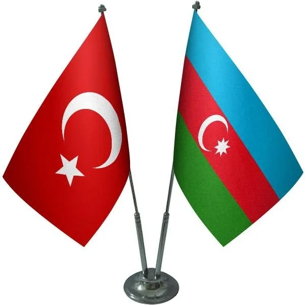 ساترنديزاين Desktop Azerbaijan Flag Turkish Flag Double Chrome Pole Table Flag Set