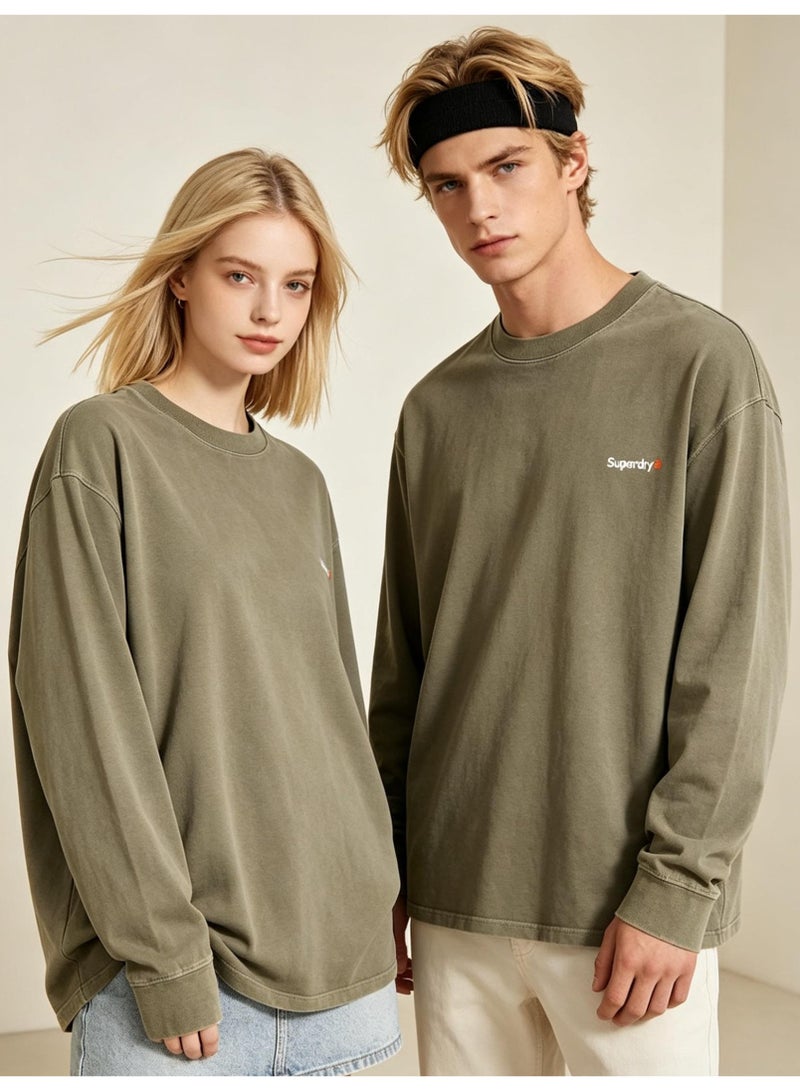 Superdry Men's and women's loose cotton washed long sleeve T-shirts - Image 4