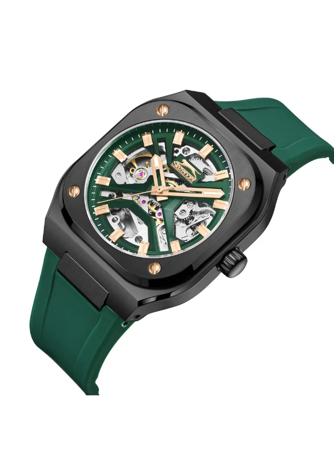 Slazenger Men's Automatic  Display Watch With Dark Green Silicone Strap - SL.9.2415.1.02