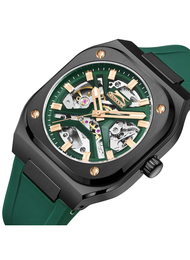 Slazenger Men's Automatic  Display Watch With Dark Green Silicone Strap - SL.9.2415.1.02