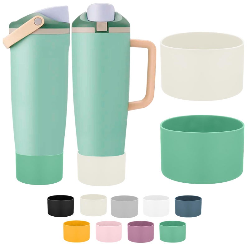 Mity Rain 2Pcs Protective Silicone Boots For Owala 30Oz & 40Oz Freesip Sway Bottles & Tumblers - Accessories For Owala  Enhances Stability & Prevents Scratches (Eucalyptus & Lvory) - Image 1
