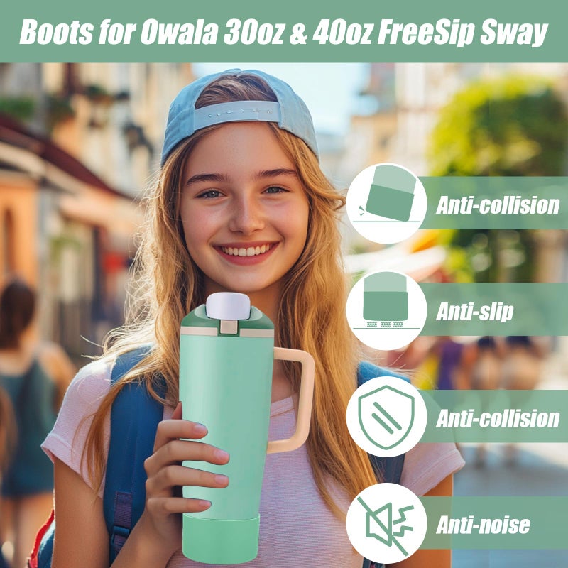 Mity Rain 2Pcs Protective Silicone Boots For Owala 30Oz & 40Oz Freesip Sway Bottles & Tumblers - Accessories For Owala  Enhances Stability & Prevents Scratches (Eucalyptus & Lvory) - Image 4