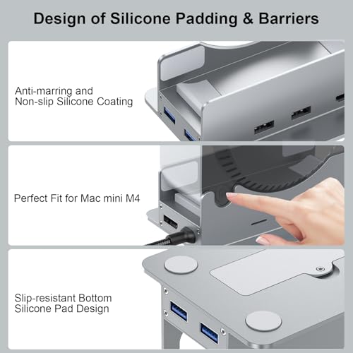 Reborn Mac mini M4 Dock & Stand with NVMe SSD Enclosure, Mac Mini M4 Hub with 4K60Hz HDMI, 4K60Hz DP, 5G USB A*2, USB A 2.0*2, TF/SD Card Reader 9-in-1 USB Hub for Mac mini M4,Mac mini M4 Pro - Silver - Image 4