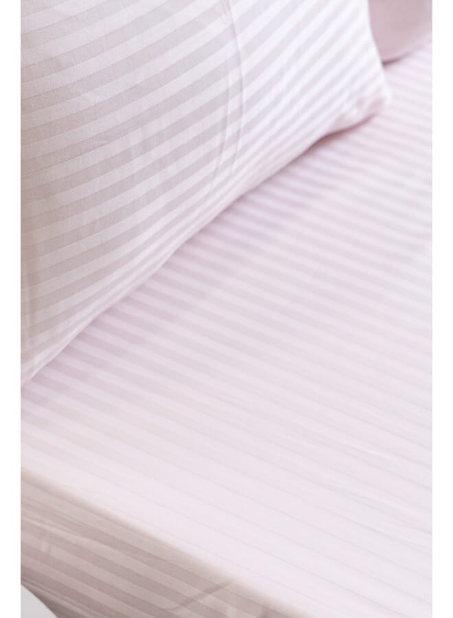 MEHALLA Fitted Sheet Set-Satin Stripe 1cm 1 Bed Sheet - 2 Pillowcases - rose - 120*200 cm-- 100% Egyptian Cotton - Image 1