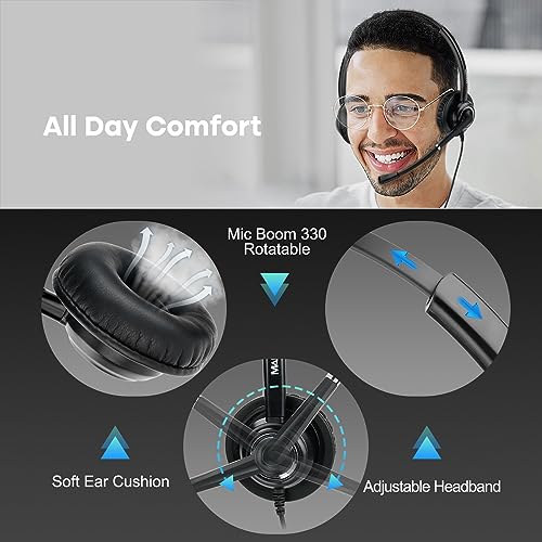 MAIRDI Telephone Headset for Cisco Phone, with RJ9 & 3.5mm Jack for Landline Deskphone Cell Phone PC Laptop, Call Center Headset with Microphone for Office, Work for Cisco 7941 7861 8811 - Image 5