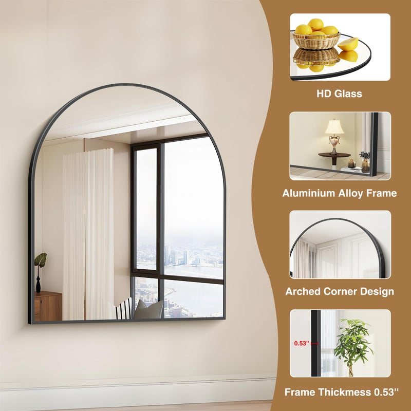 COFENY Black Arch Mirror, 30â€™â€™x36â€™â€™ Black Mirror for Bathroom, Wide Arched Bathroom Mirror with Metal Wall Mounted Mirror for Bedroom Living Room Entryway Modern - Image 4