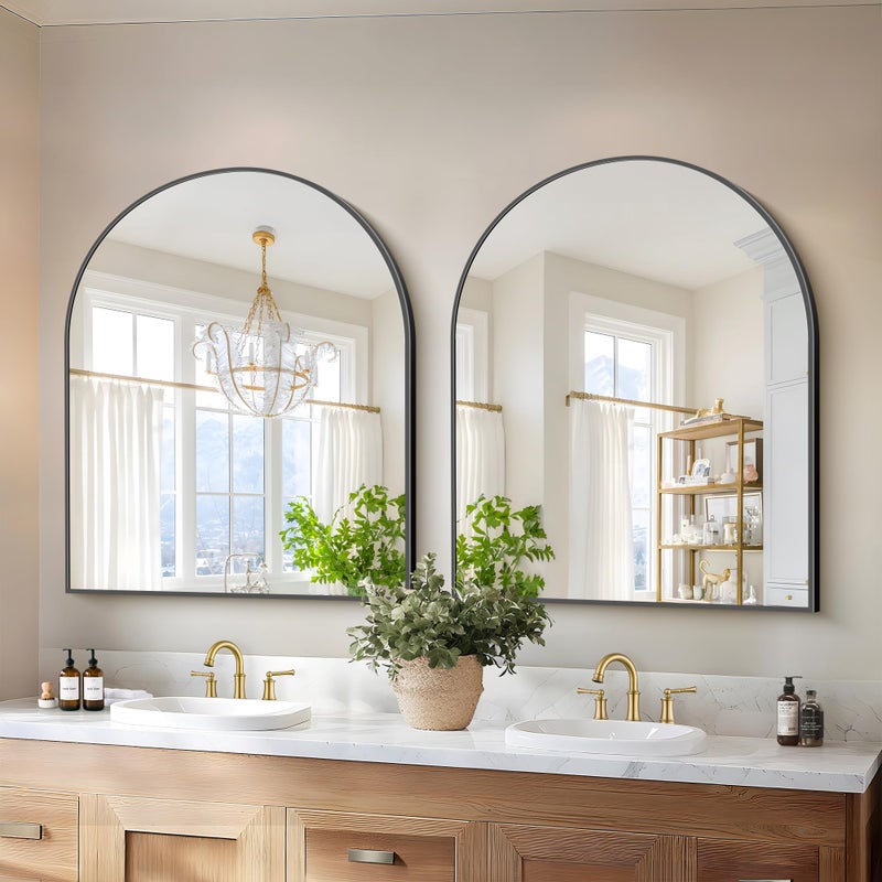 COFENY Black Arch Mirror, 30â€™â€™x36â€™â€™ Black Mirror for Bathroom, Wide Arched Bathroom Mirror with Metal Wall Mounted Mirror for Bedroom Living Room Entryway Modern - Image 3