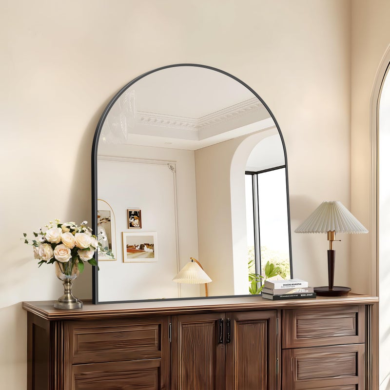 COFENY Black Arch Mirror, 30â€™â€™x36â€™â€™ Black Mirror for Bathroom, Wide Arched Bathroom Mirror with Metal Wall Mounted Mirror for Bedroom Living Room Entryway Modern - Image 2