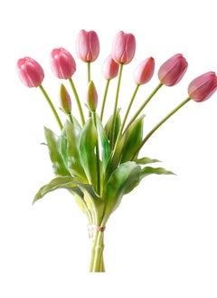 Excefore Latex Artificial Tulips Flowers 10Pcs Real Touch Faux Flower DIY Bouquets Floral Arrangement for Home Table Centerpiece Wedding Party Decoration Gifts for Women (Pink)  - Image 1