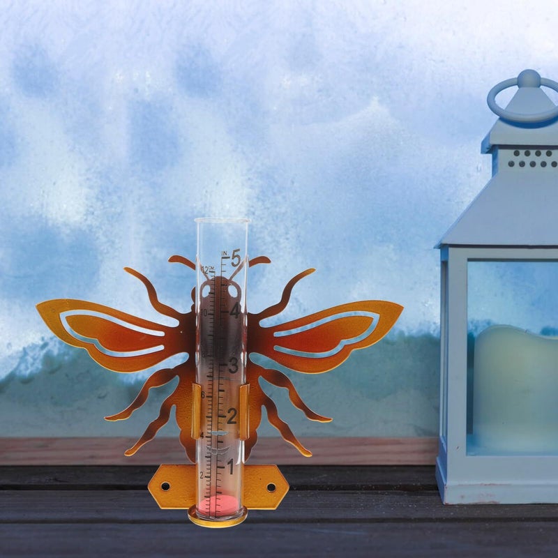 Bee Shaped Rain Gauge Iron Frame Glass Tube Freeze Proof Outdoor Garden - Image 5