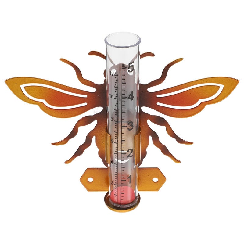 Bee Shaped Rain Gauge Iron Frame Glass Tube Freeze Proof Outdoor Garden - Image 2