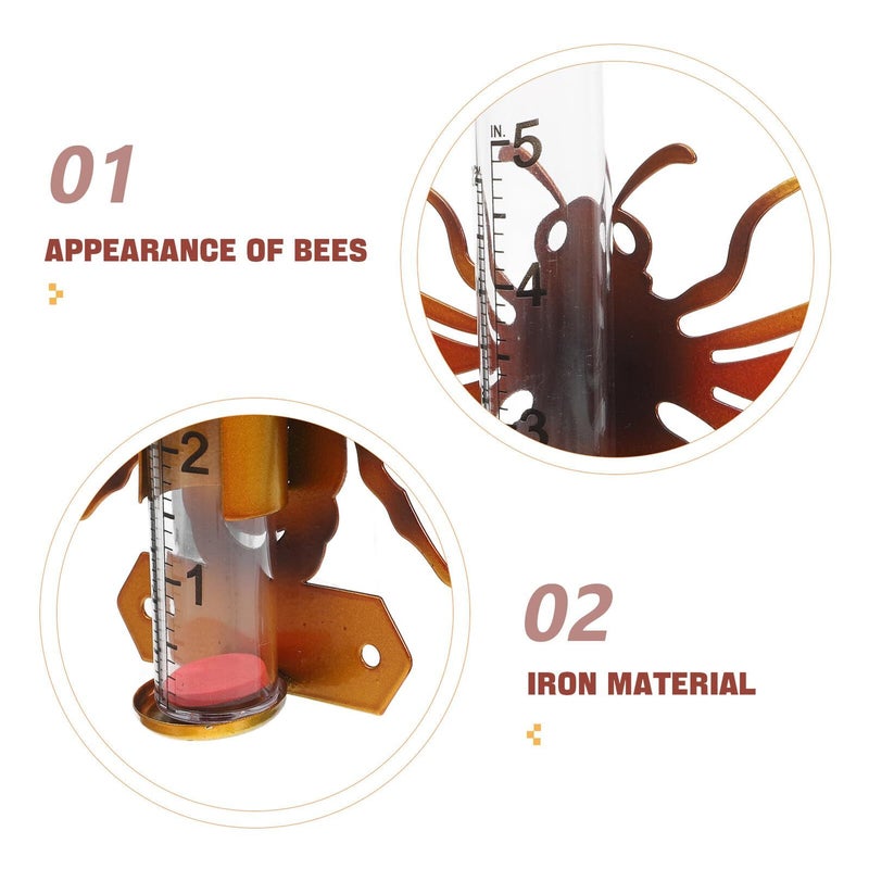 Bee Shaped Rain Gauge Iron Frame Glass Tube Freeze Proof Outdoor Garden - Image 4