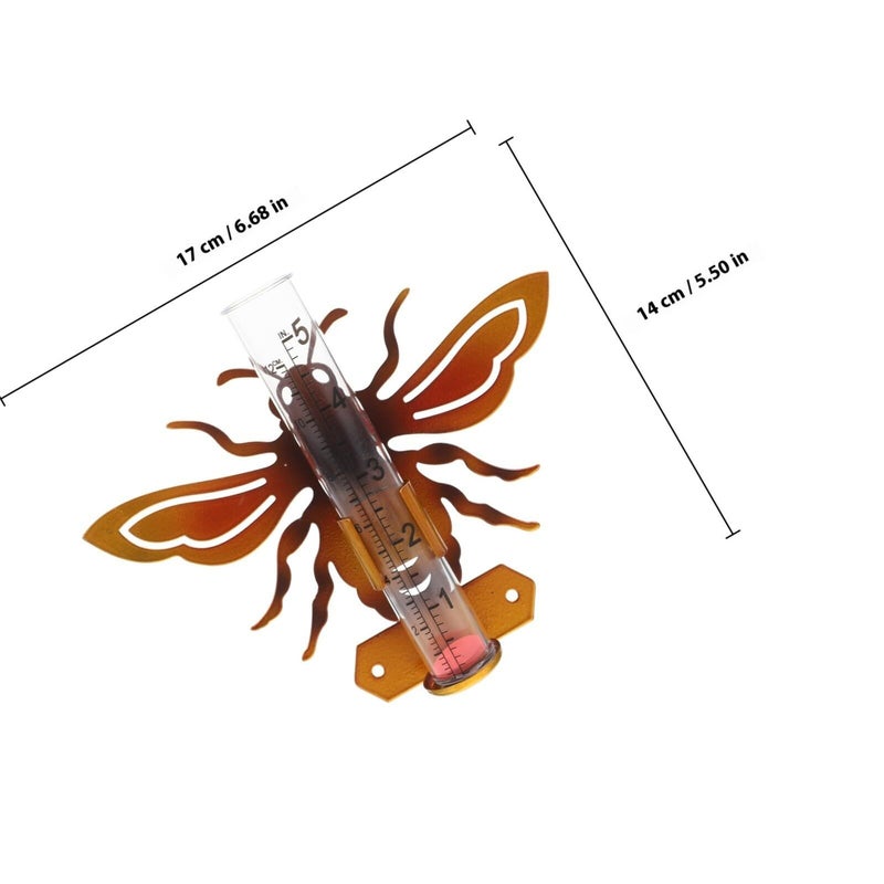 Bee Shaped Rain Gauge Iron Frame Glass Tube Freeze Proof Outdoor Garden - Image 3