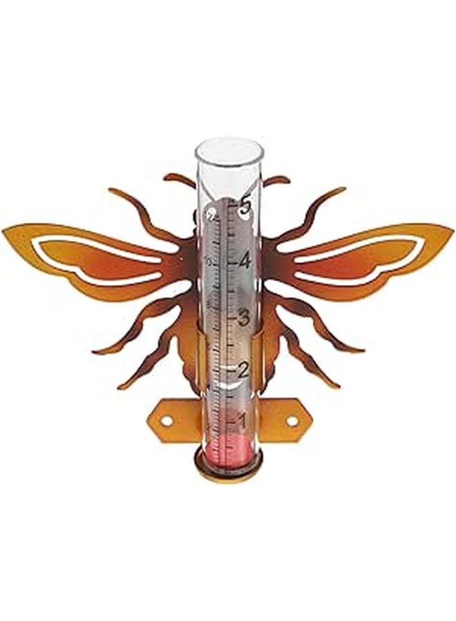 Bee Shaped Rain Gauge Iron Frame Glass Tube Freeze Proof Outdoor Garden - Image 1