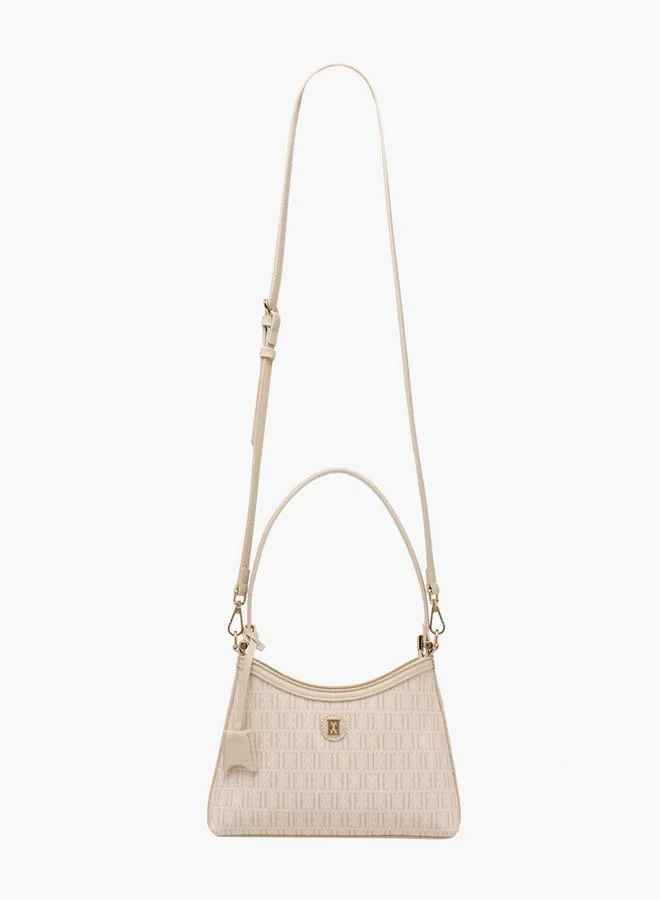 ELLE Monogram Print Shoulder Bag With Detachable Strap