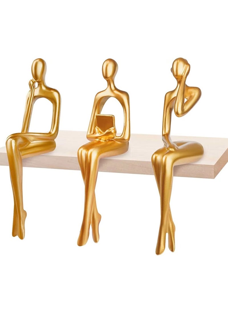 Generic 3pcs Abstract Figures Resin Statue Gold Thinker Sculpture Ornament Gold Statue Decor Art Sitting Posture Character Statues Home Shelf Decorations for Home, Living Room, Office Decoration  - Image 1