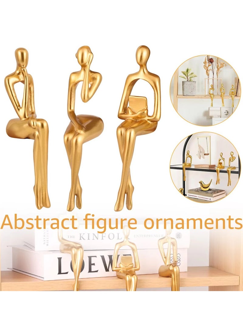 Generic 3pcs Abstract Figures Resin Statue Gold Thinker Sculpture Ornament Gold Statue Decor Art Sitting Posture Character Statues Home Shelf Decorations for Home, Living Room, Office Decoration  - Image 4