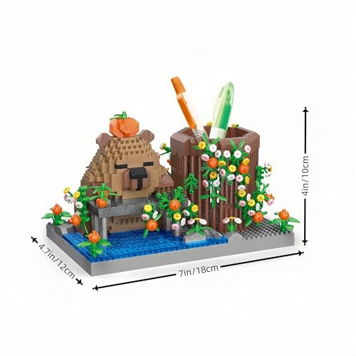 alltogetho Reading Cute Capybara Desktop Decor Micro Mini Building Block Toy Pen Holder Animal Style with Flower Perfect as a Gift Representing Love for Learning - Image 5