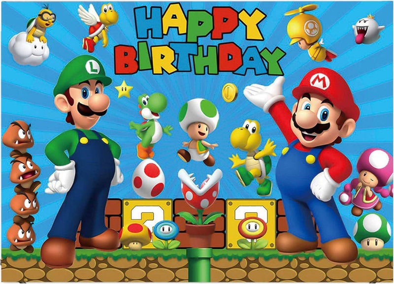 BPA Super Mario Backdrop Games Happy Birthday Backdrops Super Uncle Bros with Mushrooms Background Photography Photo Background for Birthday Party Decorations，7x5ft - Image 1