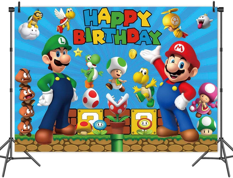 BPA Super Mario Backdrop Games Happy Birthday Backdrops Super Uncle Bros with Mushrooms Background Photography Photo Background for Birthday Party Decorations，7x5ft - Image 2