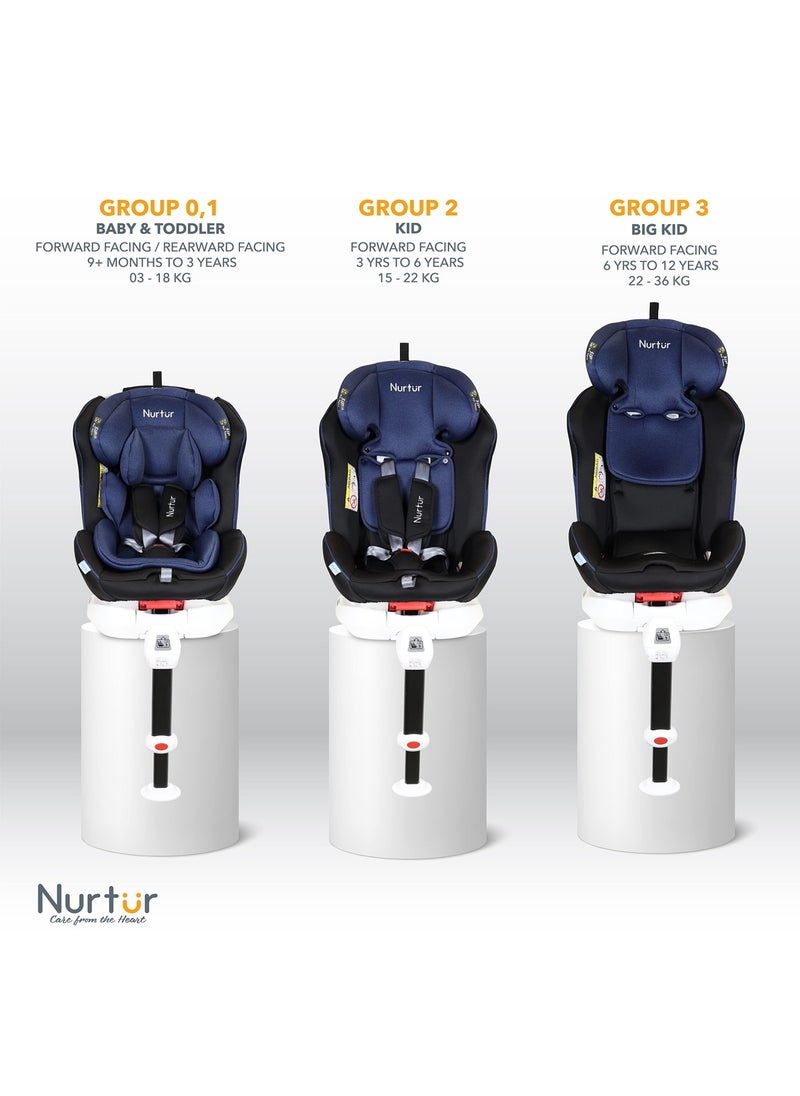 Nurtur مقعد سيارة Liberty Baby Kids 4 في 1 مع دعم للساقين يدور 360 درجة ومسند رأس قابل للتعديل بـ 10 مستويات مع مظلة  - Image 5