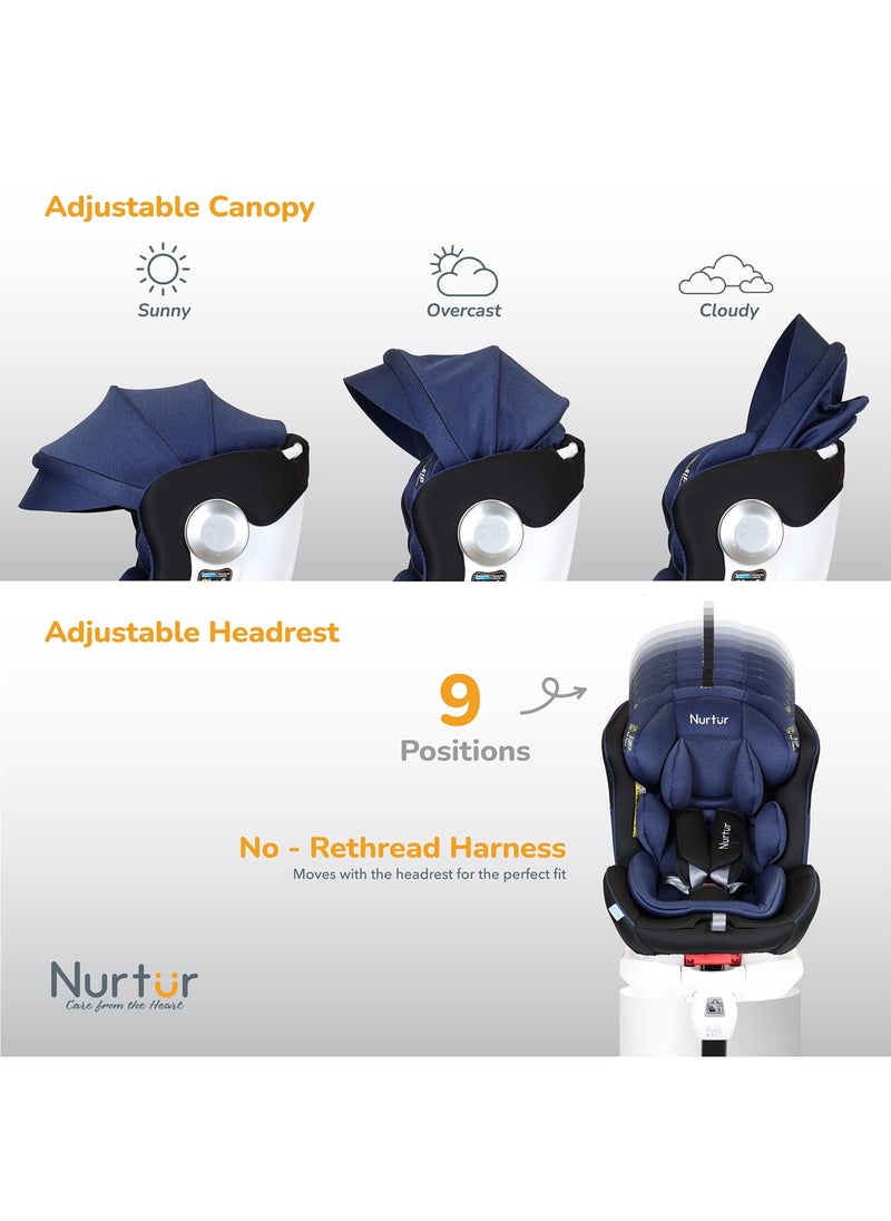 Nurtur - مقعد سيارة Liberty Baby Kids 4 في 1 مع دعم للساقين يدور 360 درجة ومسند رأس قابل للتعديل بـ 10 مستويات مع مظلة - Image 1