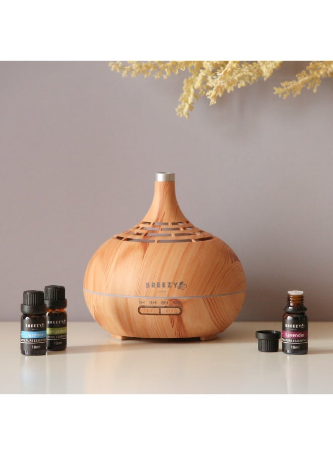 500ml Ultrasonic Essential Oil Diffuser Dark Wood Grain Aromatherapy Humidifier with Quiet Mist, LED Lights, Auto Shut Off and 12 Hour Runtime for Bedroom Living Room Office Spa - Image 2