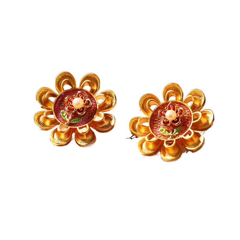 Gold Pearl Earrings with Flower Detail and Lightweight Huggie Profile for Daily Wear and Elegant Styling - JOVA - Image 1