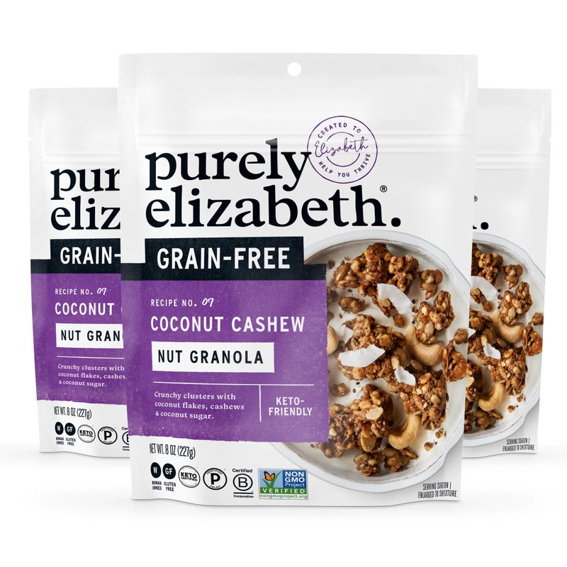 Purely Elizabeth Coconut Cashew Keto Granola Made with Nuts and Seeds GrainFree GlutenFree NonGMO 3 Ct 8oz Bags