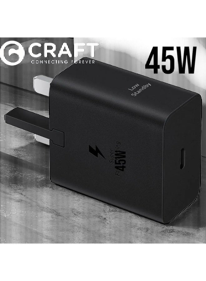 كرافت شاحن CRAFT-PD بقوة 45 واط USB C للشحن السريع PD - متوافق مع S24 S23 S22 S21 S20 Ultra، S24+ S23+ S22+ S21+، A53، A15، A55، A54 - محول طاقة من نوع C - Image 3